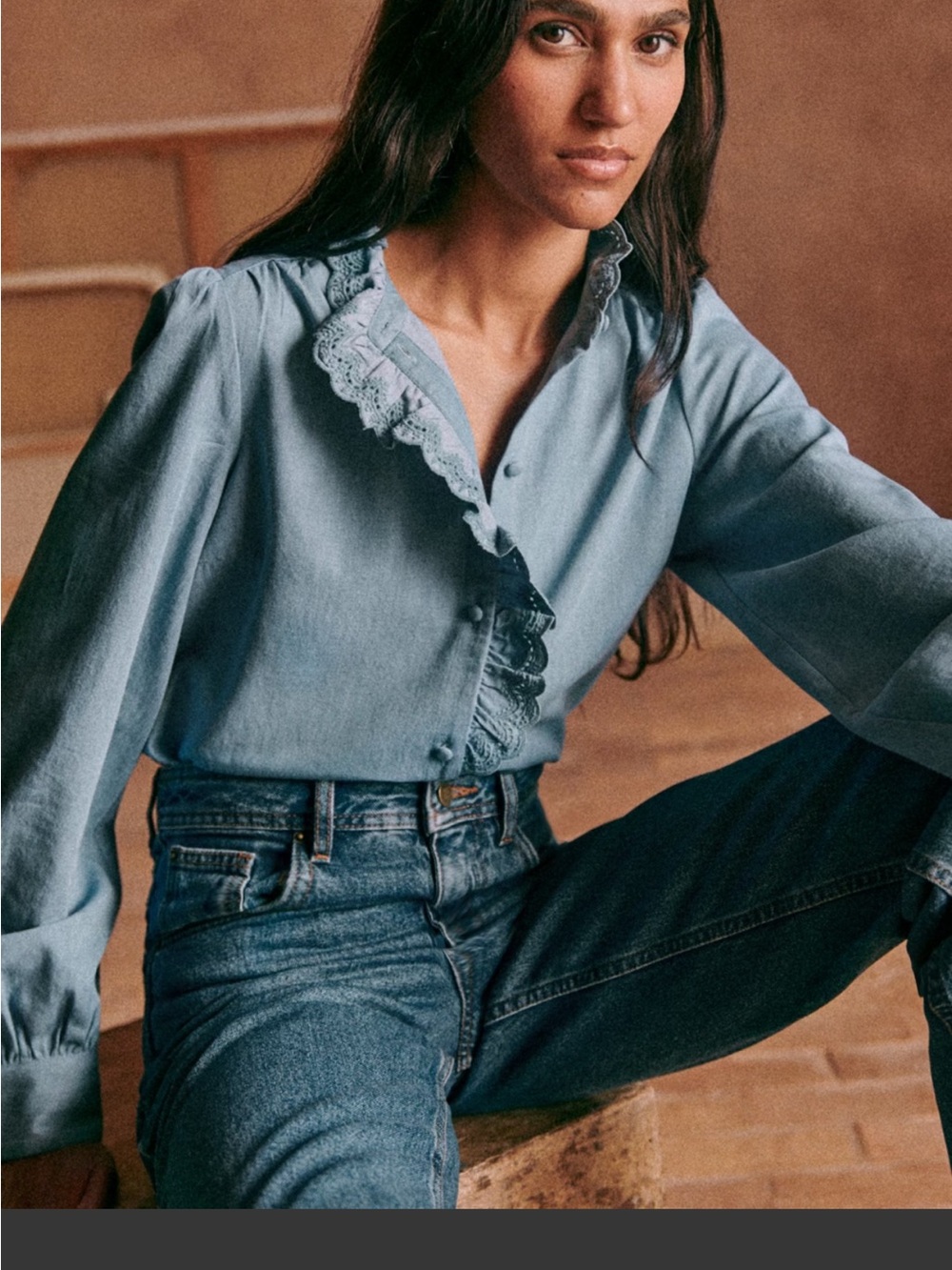 Sézane Chlo Shirt in vintage blue